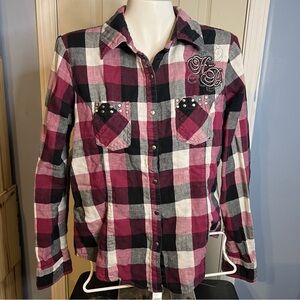 Women's Plaid Harley-Davidson Shirt L/S Med Purple/Wht/Black Snap-up Front